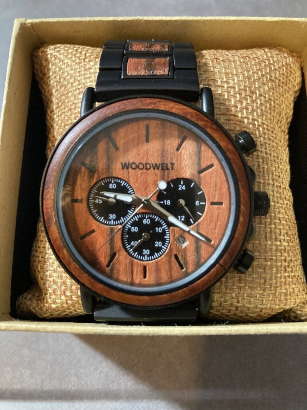 WOODWELT Men's Wood and Metal Chronograph Watch